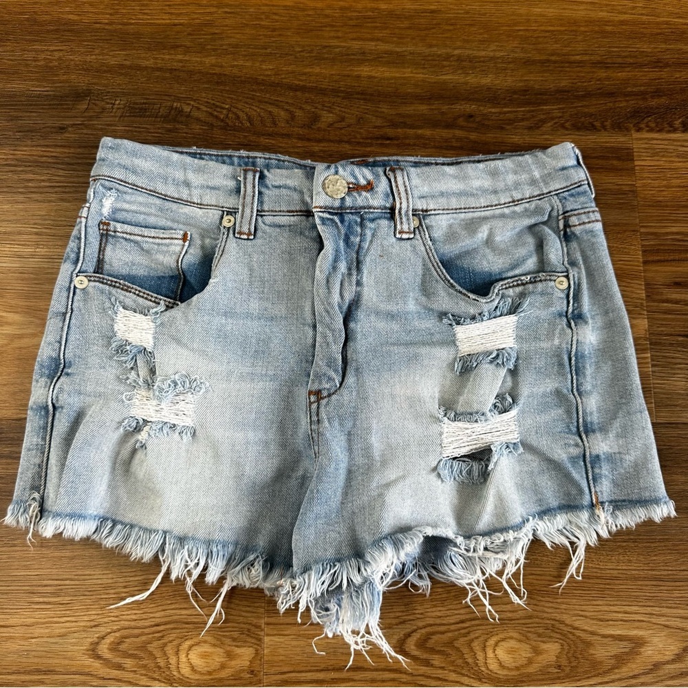 Blank NYC Womens Wedge Shorts 27‎ Distressed Denim Cutoff Shorts 2” Inseam Blue